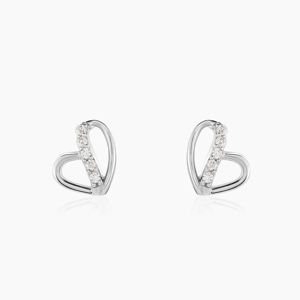 Boucles D'oreilles Puces Arika Argent Blanc Oxyde De Zirconium - Boucles d'Oreilles Coeur Femme | Histoire d’Or