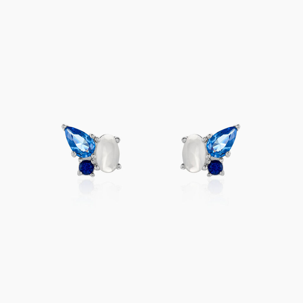 Boucles D'oreilles Puces Doja Argent Blanc Verre Spinelle - Boucles d'oreilles fantaisie Femme | Histoire d’Or