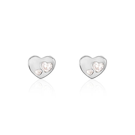 Boucles D'oreilles Puces Daria Coeur Plein Or Blanc Oxyde De Zirconium - Clous d'oreilles Femme | Histoire d’Or