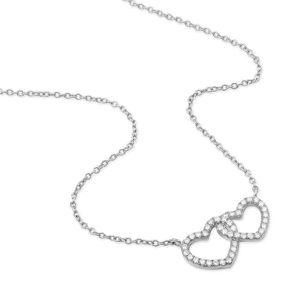 Basis White – Collier 5 Hartjes Halo – Argent Sterling 925 Plaqué Or Wit –  Collier Coeur Halo – Vlentijn & Cadeau de Noël Femme – 45 cm
